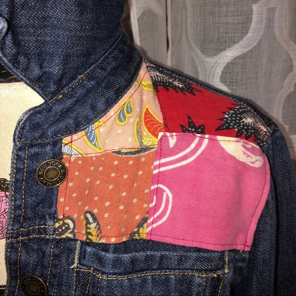 Upcycled Hippie Boho Patchwork Dark Denim Jacket - Picture 6 of 15
